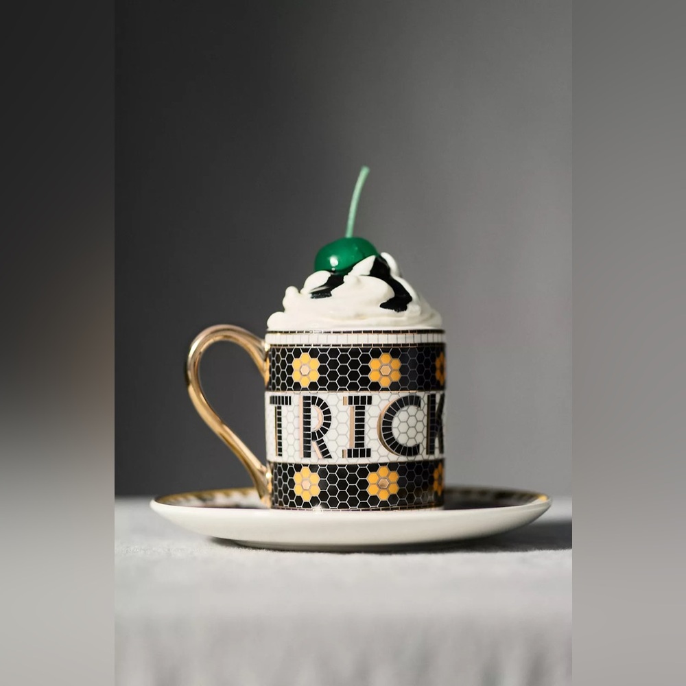 Anthropologie The Bistro Tile Stoneware Espresso Cup: Halloween Edition